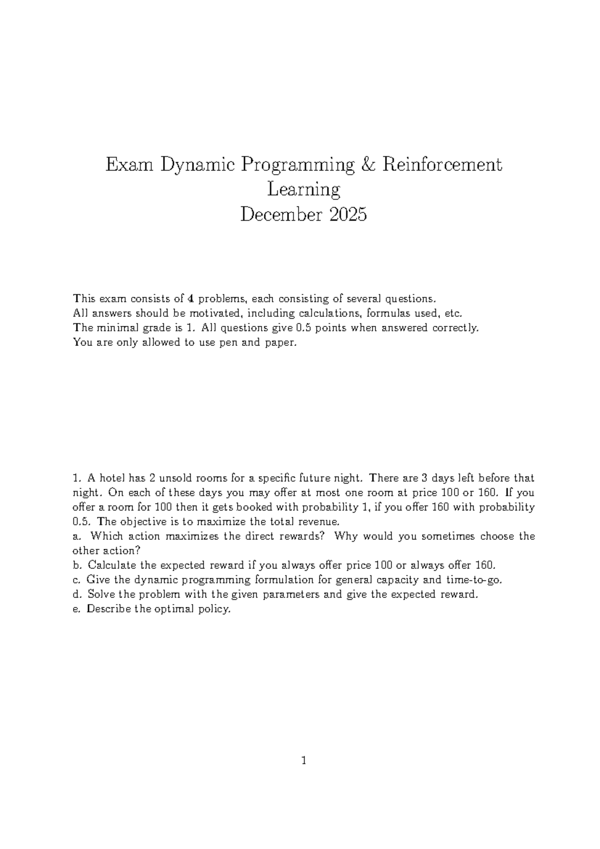 2025 Final Exam: Dynamic Programming in Reinforcement Learning ...