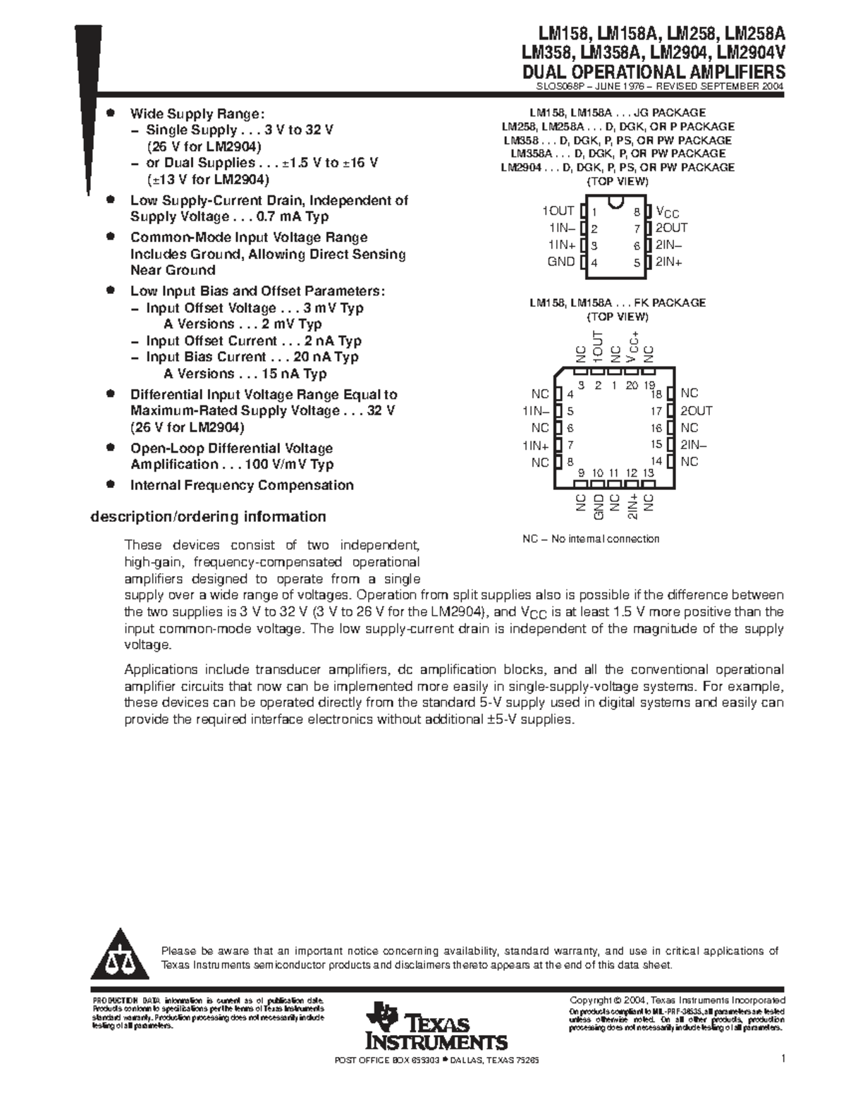 LM158 Operational Amplifier Data Sheet (SLOS068P) - Studocu