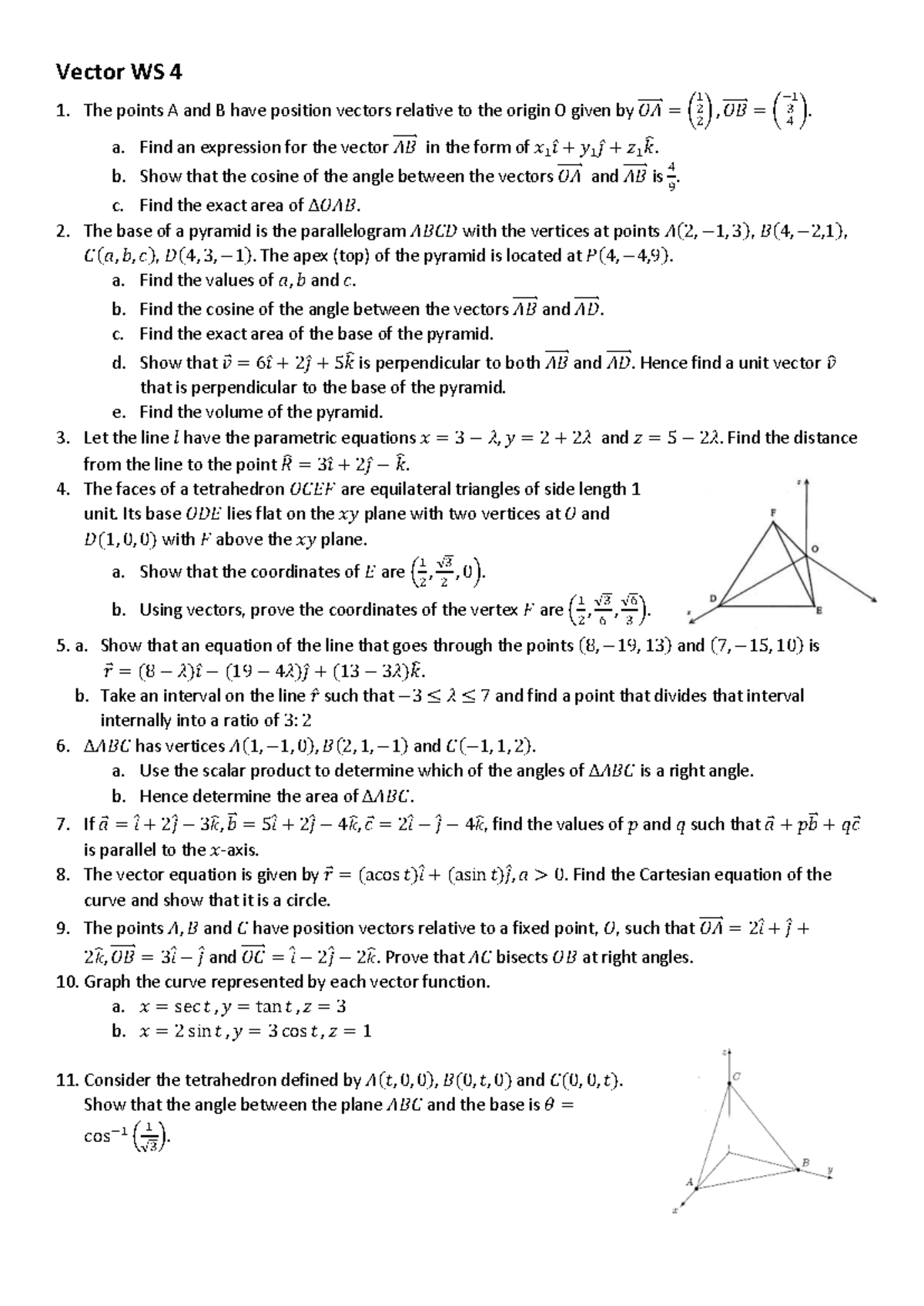 4U Vector Worksheet 4: Geometry and Vectors Analysis - Studocu