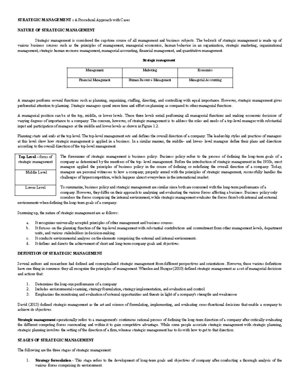 SM - Chapter 1 - Nature and Importance of Strategic Management - Studocu
