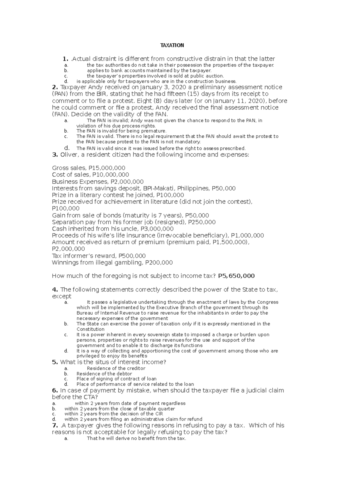 Taxation 1: Key Concepts and Case Scenarios for Students - Studocu