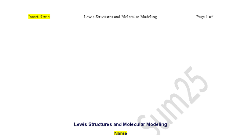 CHM 113 Final Exam: Lewis Structures Molecular Modeling Worksheet