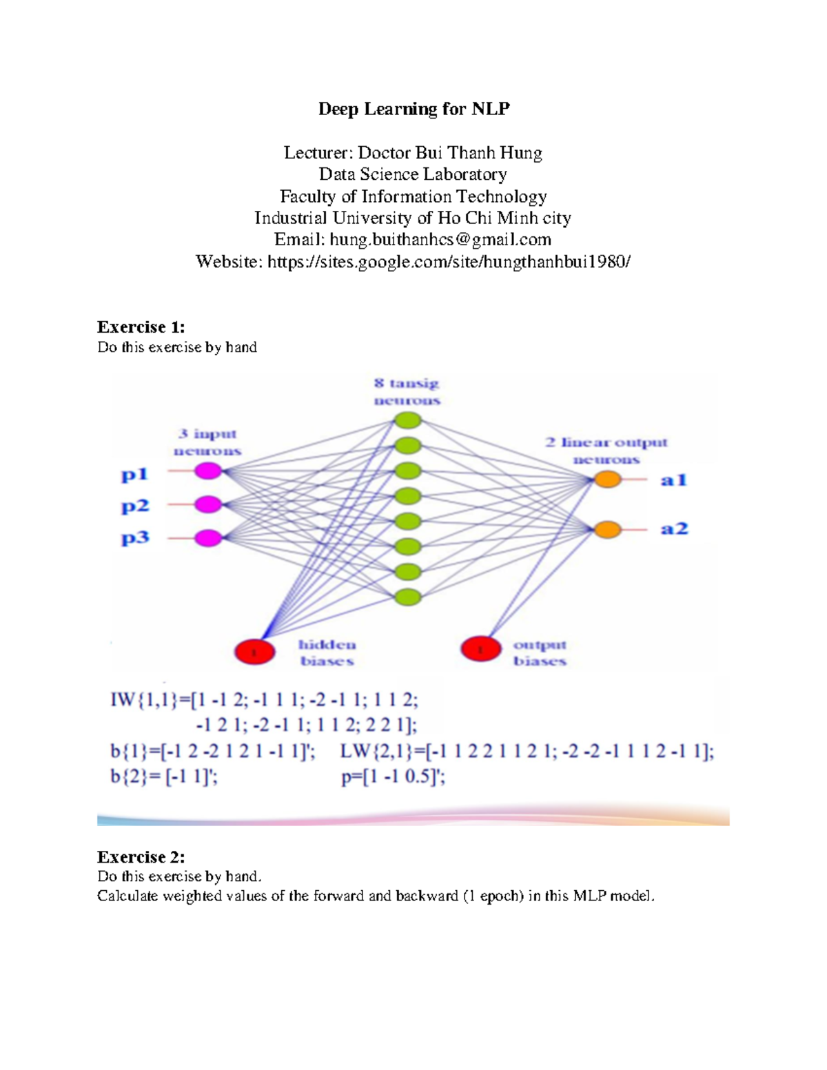 Deep Learning for NLP: Exercise 11 - BAI TAP - Studocu