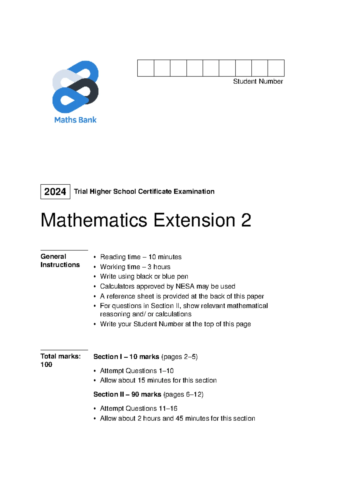 Calculus EXT2 C1 2025 HSC Substitution Techniques and Examples - Studocu
