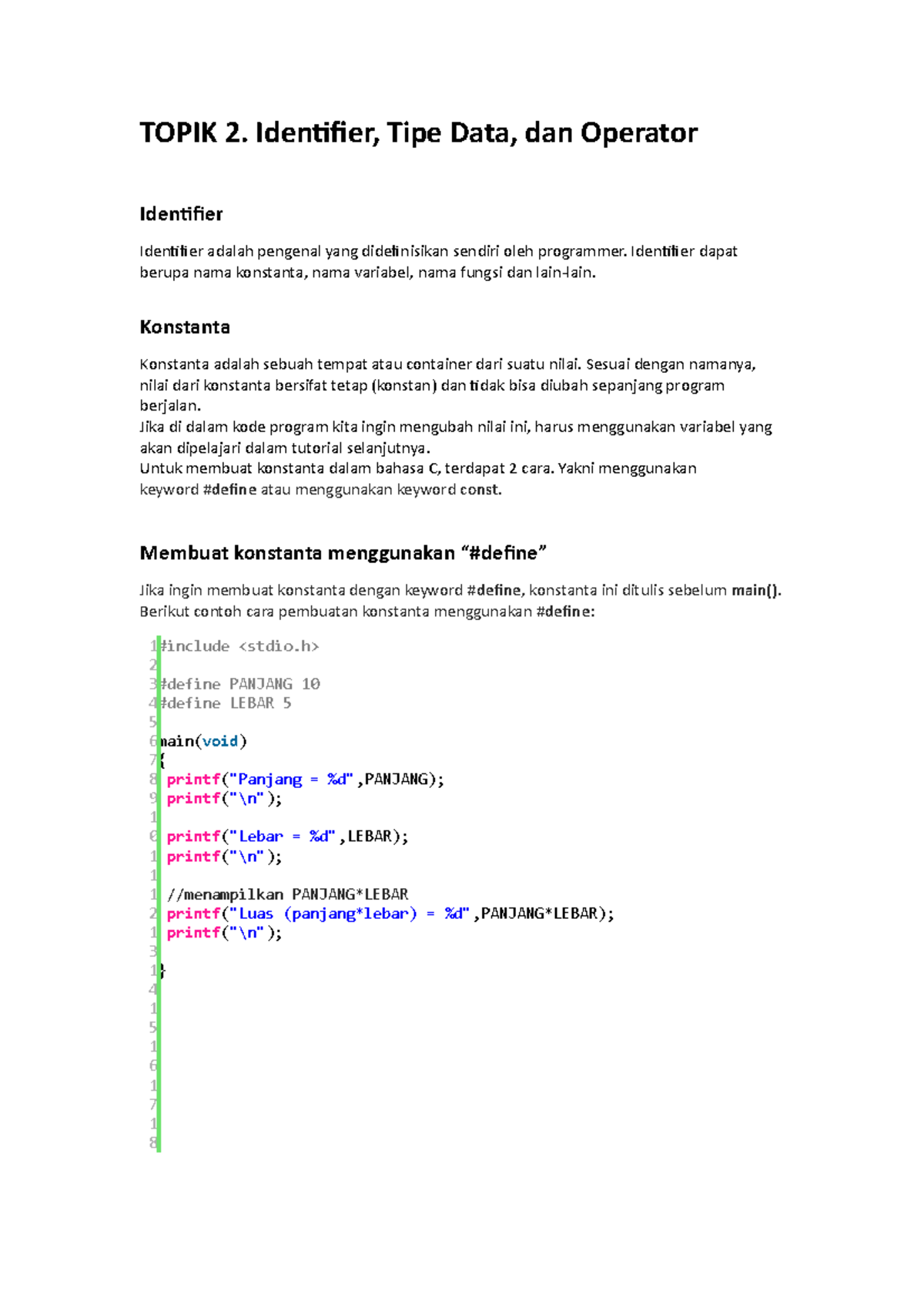 Modul 2 Identifier Tipe Data dan Operator dalam C - TOPIK 2. Identifier ...