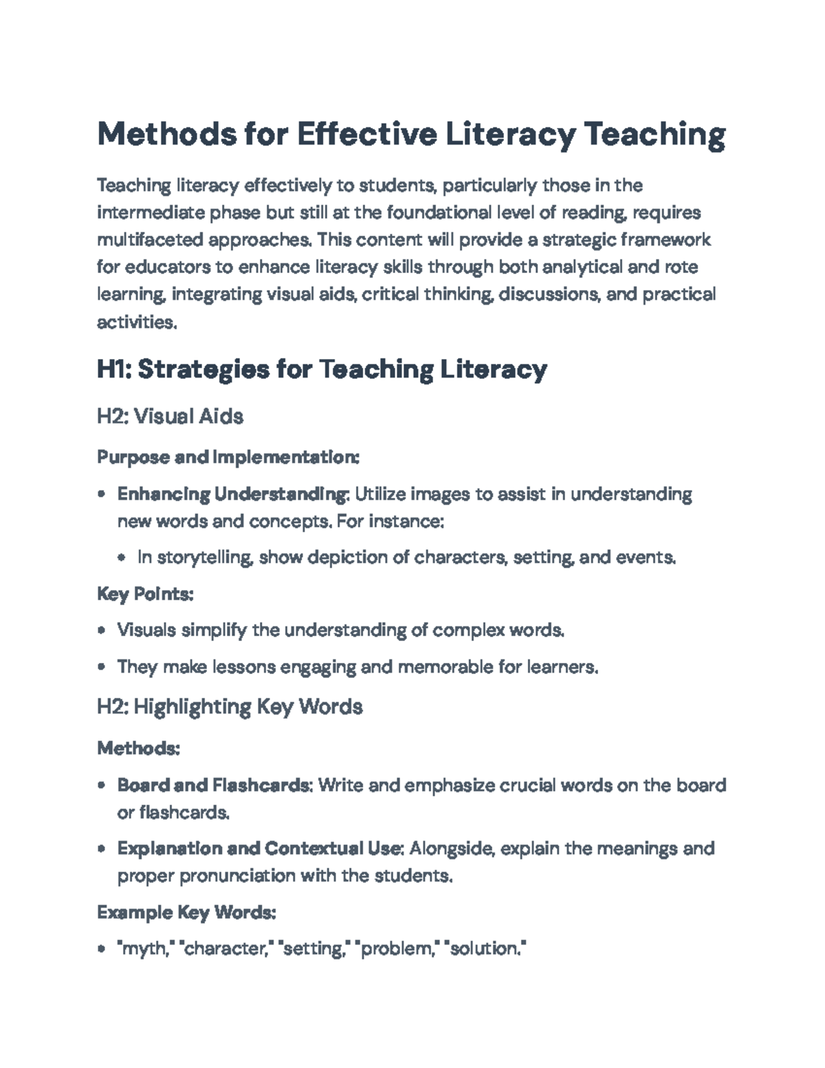 Methods for Effective Literacy Teaching Strategies in Education ...