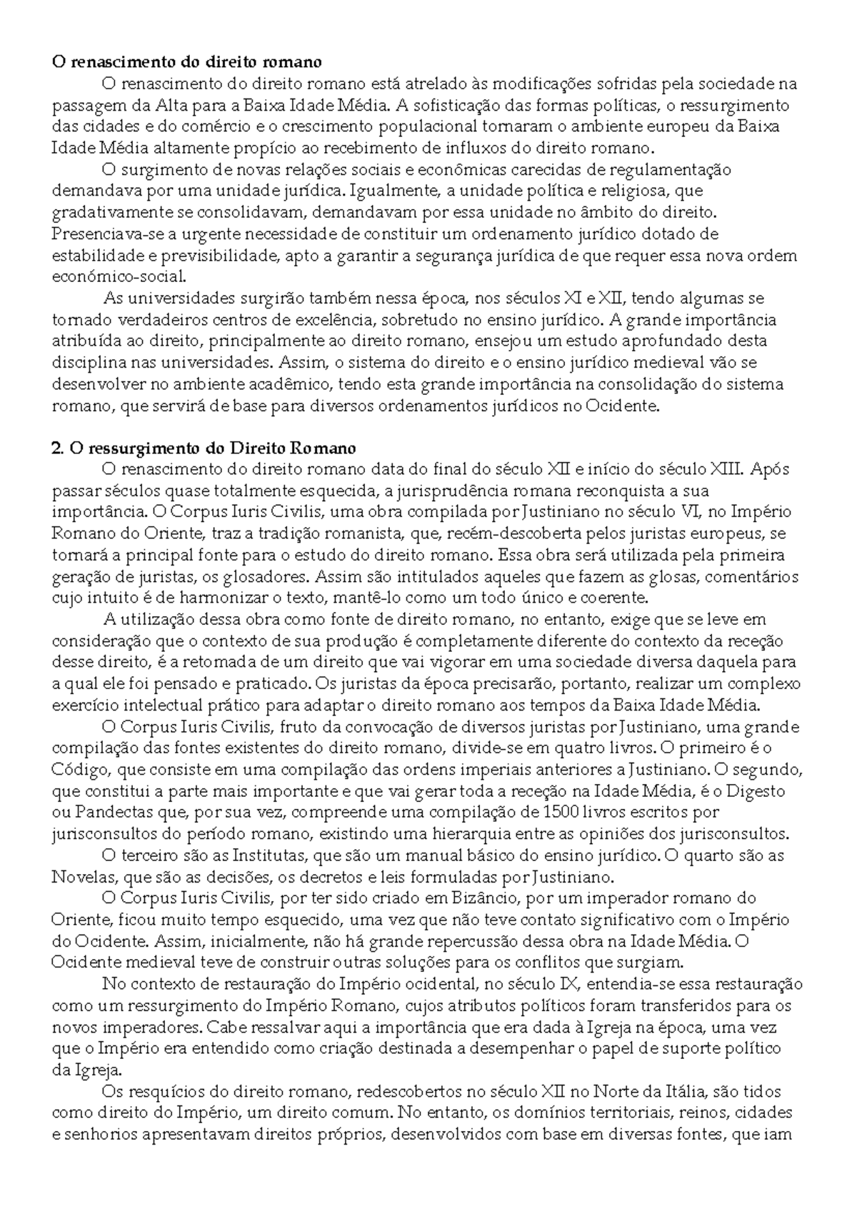 Ressurgimento do Direito Romano na Baixa Idade Média: Contexto e Impacto - Document Preview