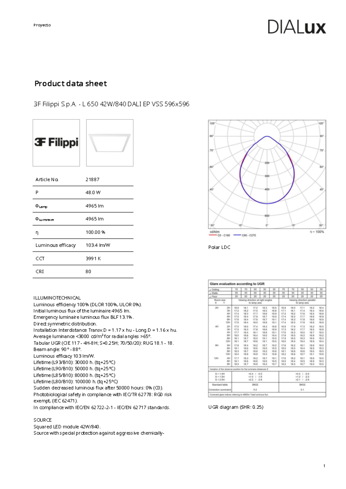 Proyecto Product Data Sheet for 3F Filippi S.p.A. L 650 DALI EP VSS ...