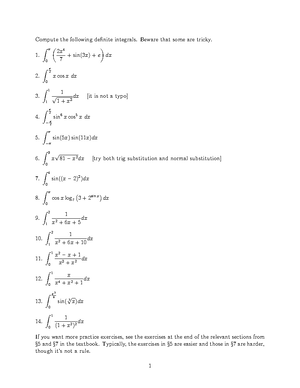 Self Evaluation Test Integral Calculus April 2, 2023 - Math 1730 ...