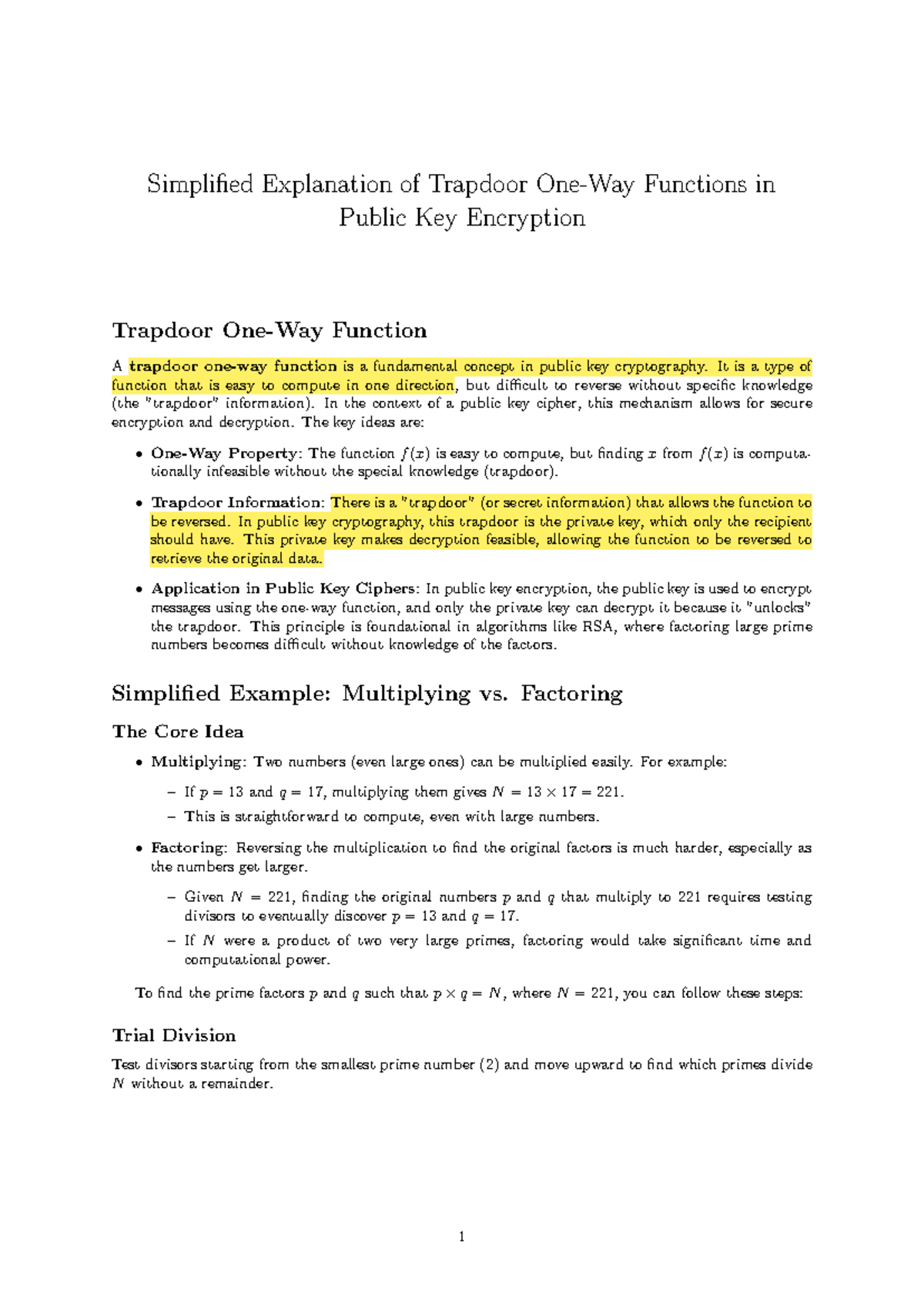 Lecture 9.2: Simplified Overview of Trapdoor Functions in Public Key ...