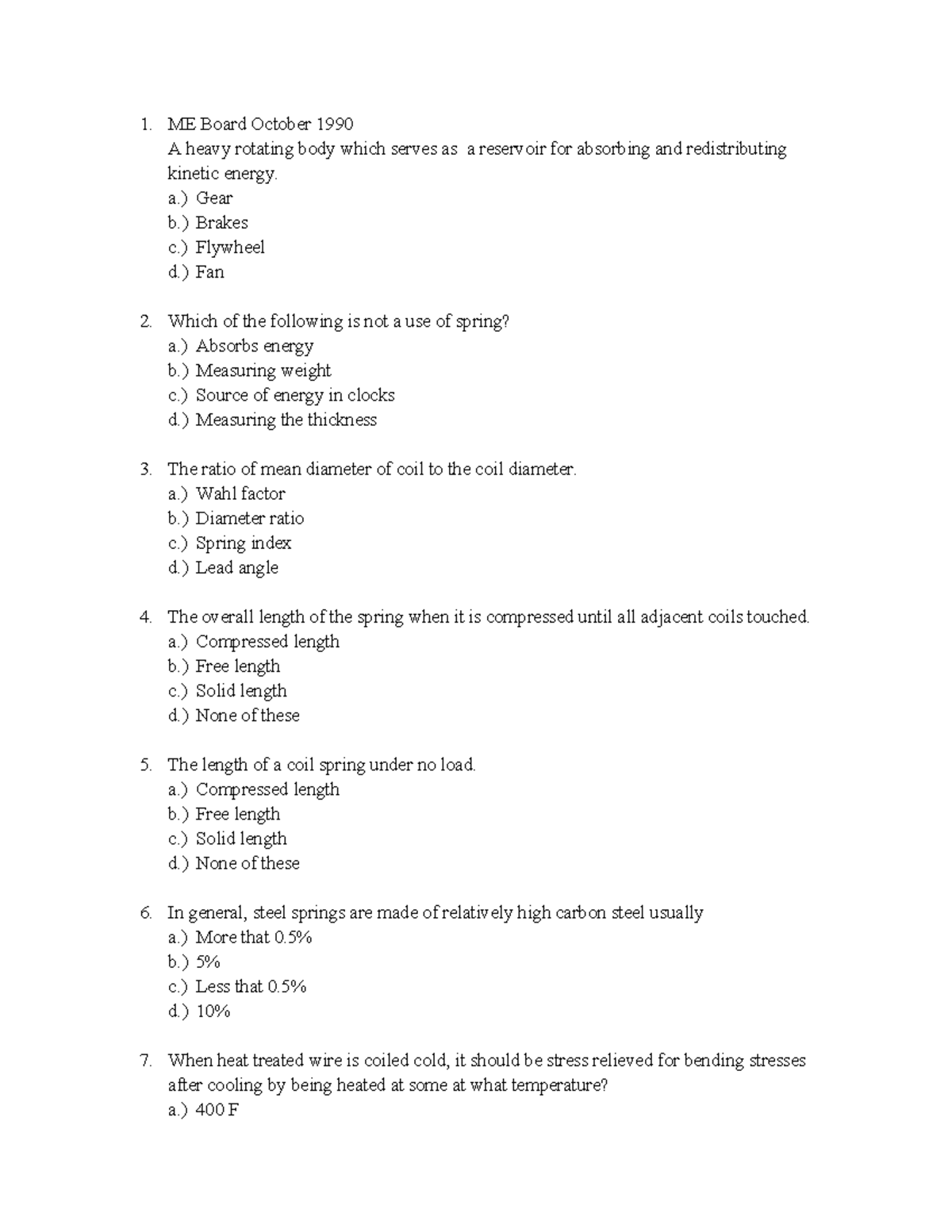 ME 101 Final Exam Review: Flywheel and Spring Concepts - Studocu