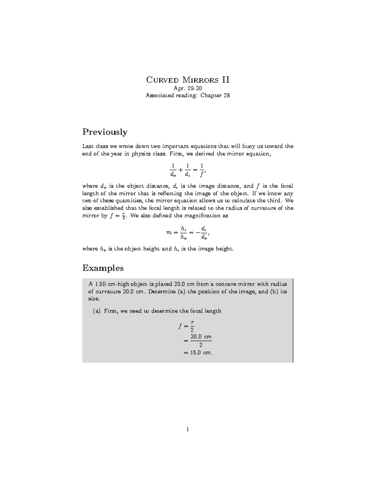 Curved Mirrors II: Reflection & Image Formation Analysis (Physics 101 ...