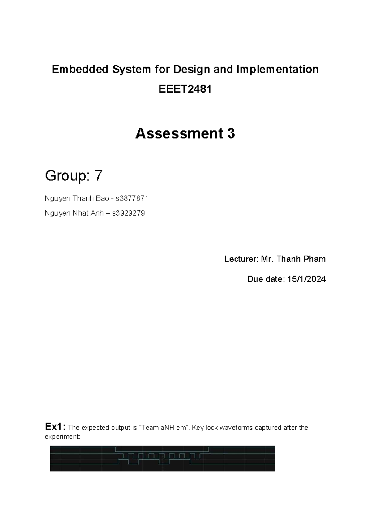 Embedded System Design & Implementation Assessment 3 (Ex1 & Ex2) - Studocu