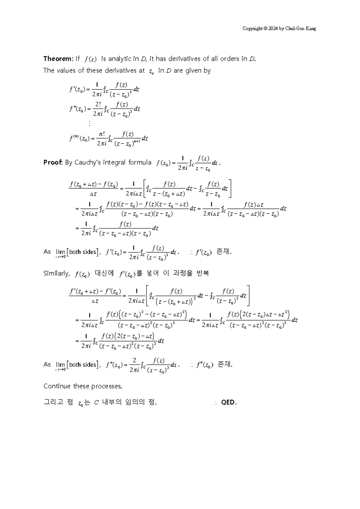 Complex Derivatives of All Orders: Copyright 2024 Kang Theorem - Studocu