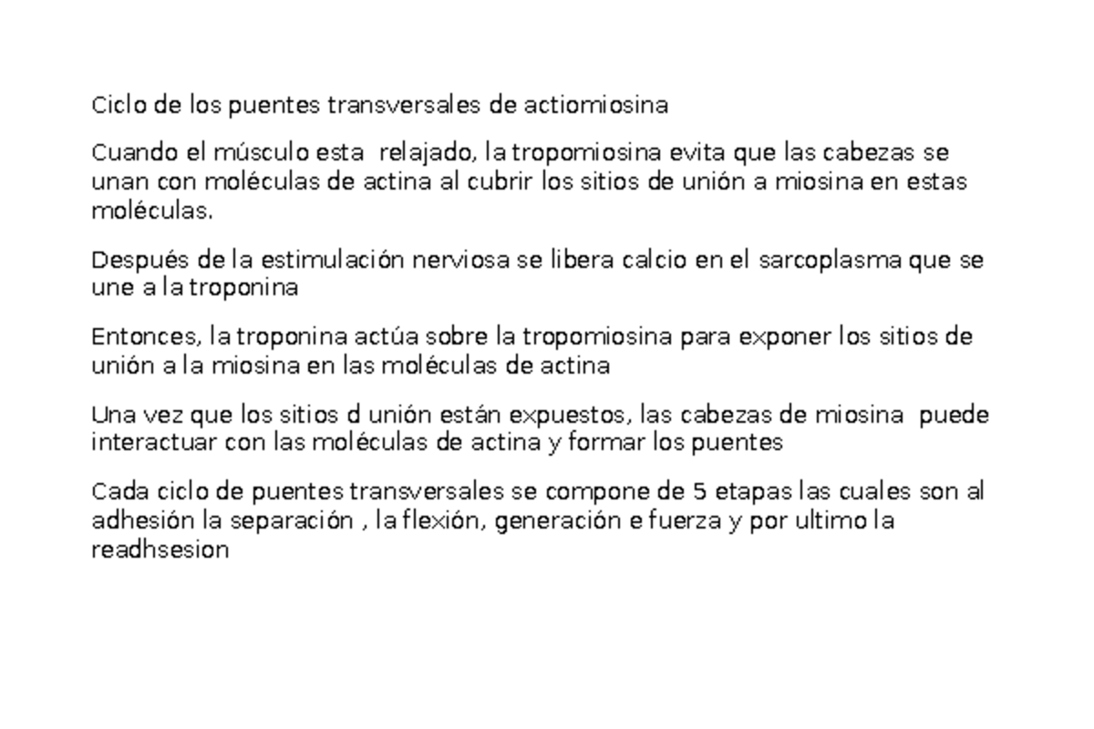 Ciclo de Puentes Transversales de Actiomiosina: Músculo Relajado y ...