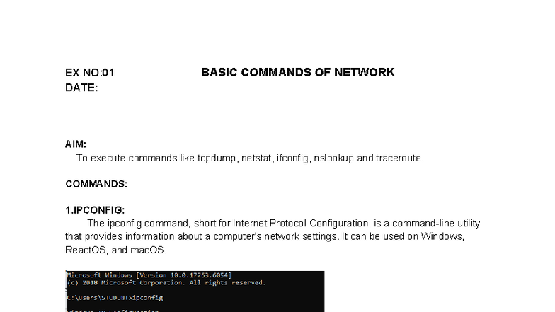 CN EX01 - Lab Exercise: Basic Network Commands Overview - Studocu