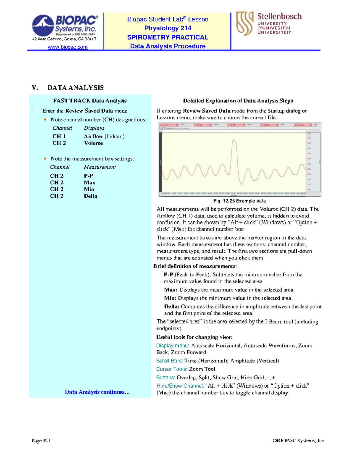 Physiology 214: Spirometry Practical Data Analysis Guide - Studocu