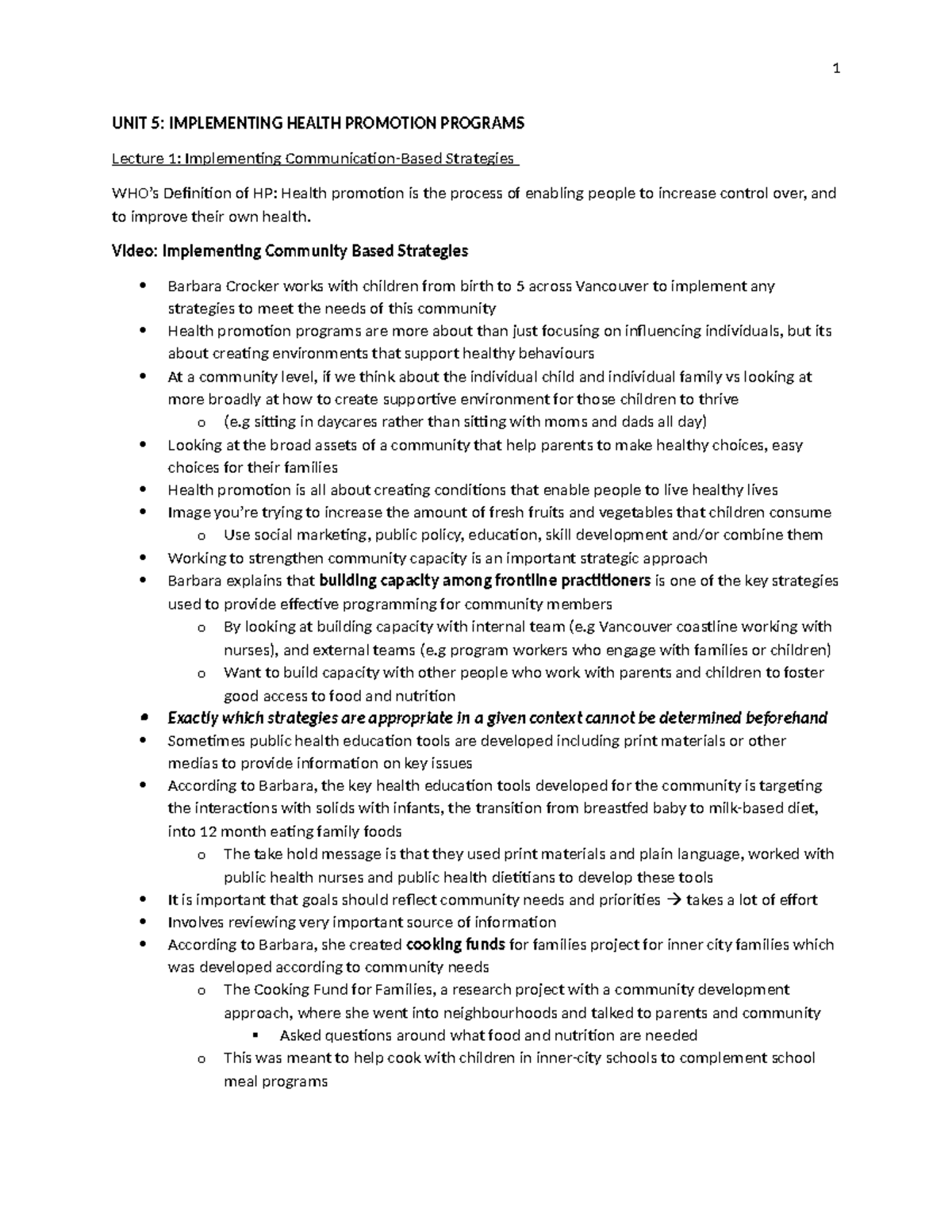 Unit 5: Implementing Health Promotion Programs - Lecture Insights - Studocu