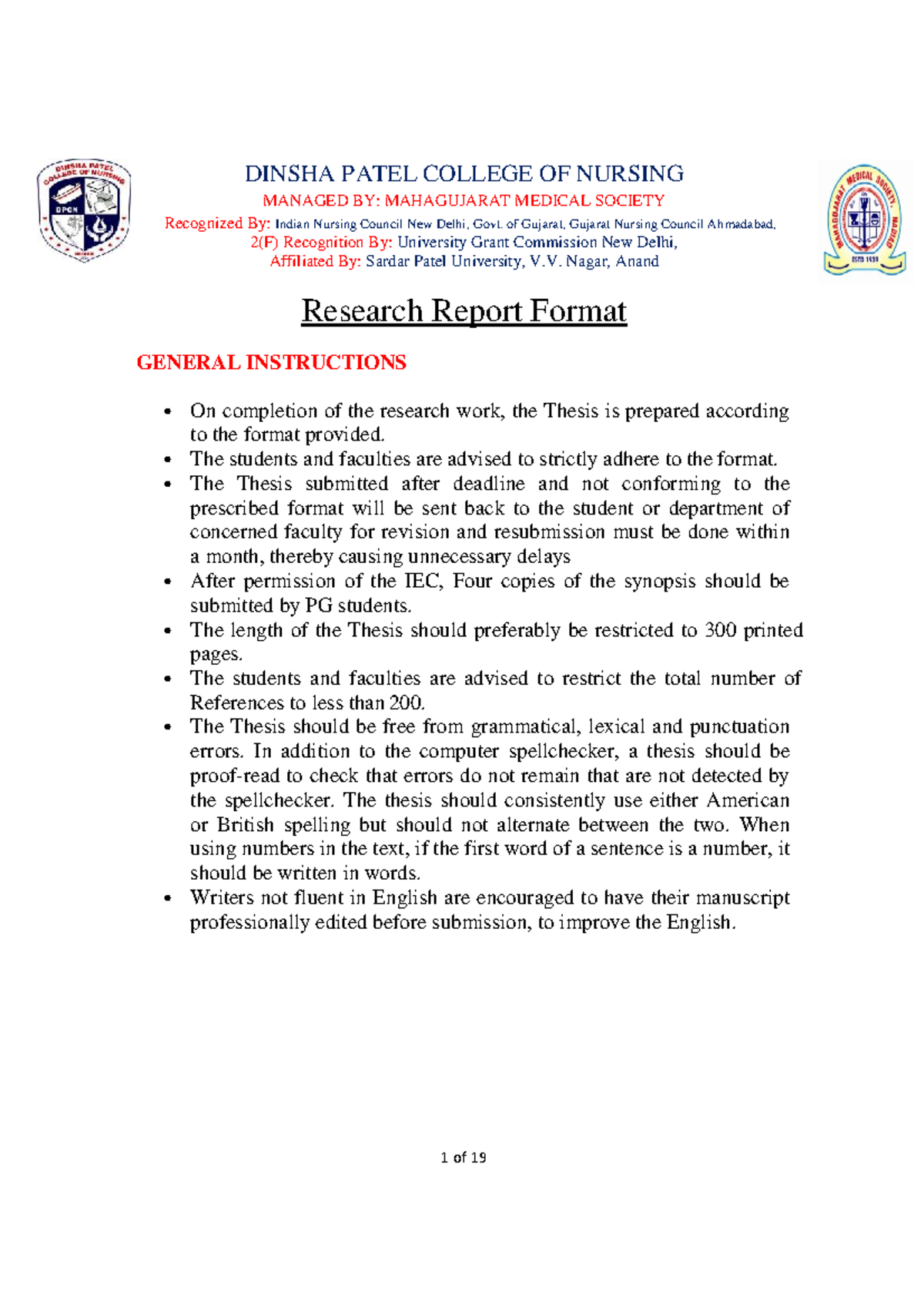 Thesis Format Guidelines for B.Sc. Nursing at DPCN - Studocu