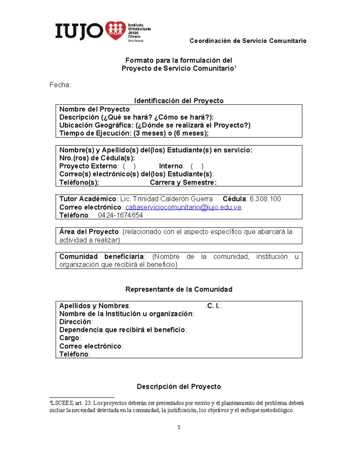 Formato de Propuesta de Proyecto de Servicio Comunitario 1 - Studocu