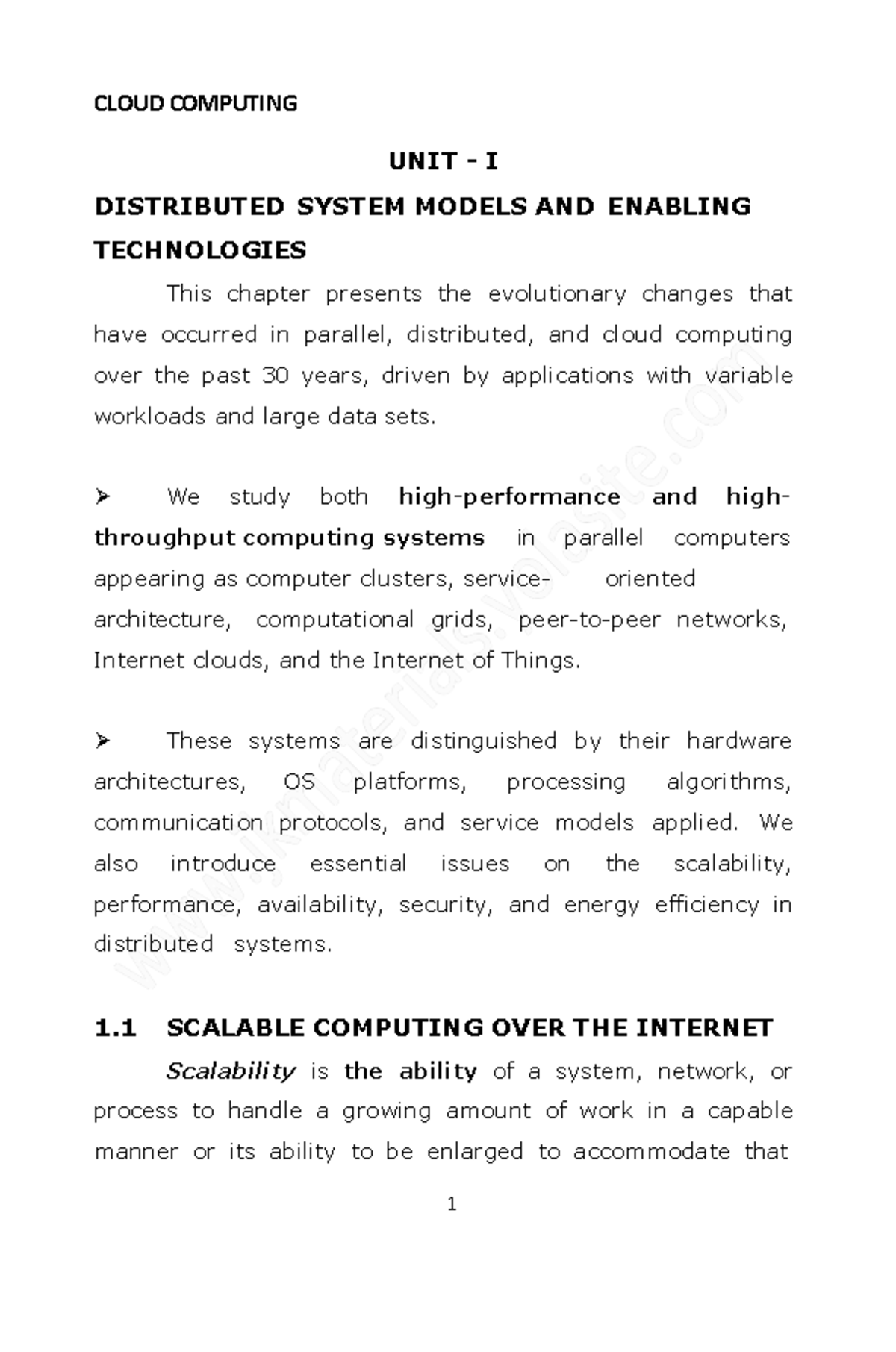 CLOUD COMPUTING CC-Module 1: Distributed Systems & Enabling ...