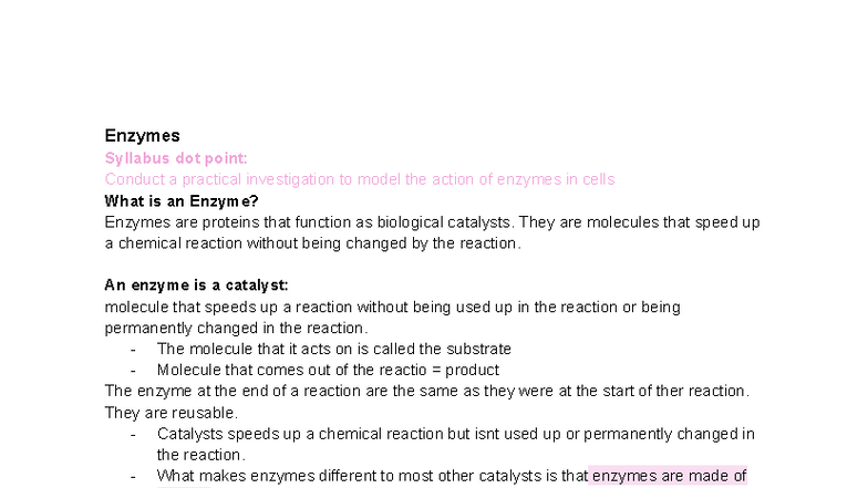 Bio 101: Enzymes - Syllabus & Key Concepts for Study - Studocu