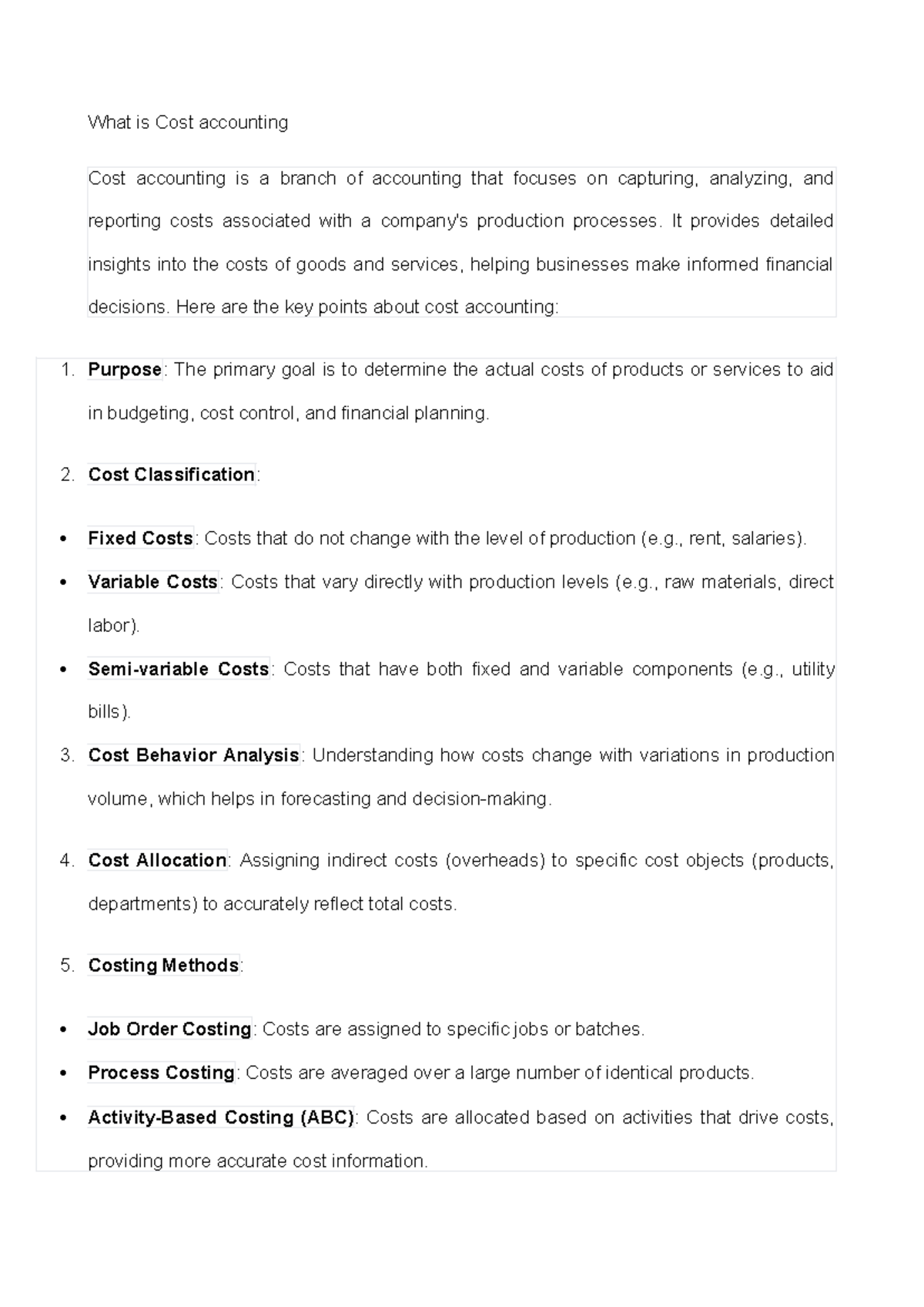 Cost Accounting Overview: Key Concepts and Methods Explained - Studocu