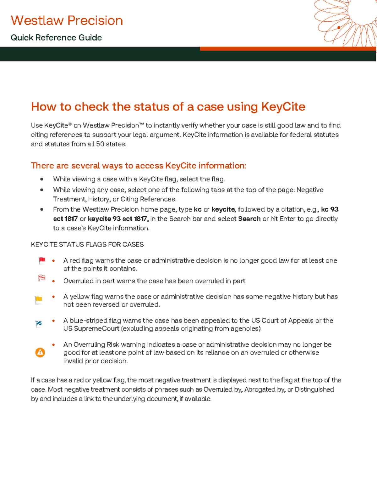 Westlaw Precision Quick Reference: KeyCite Case Status Guide - Studocu