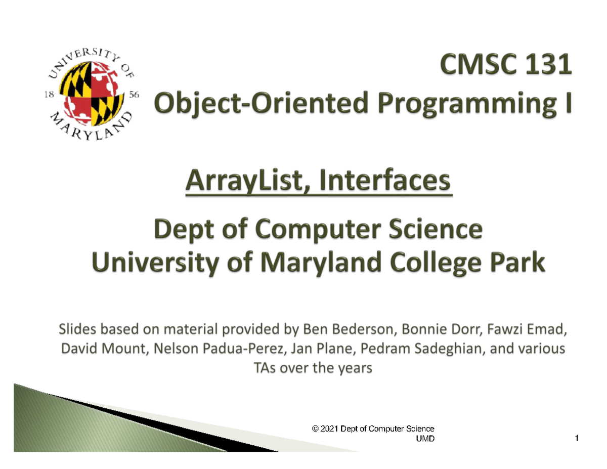 ArrayList & Interfaces Overview - CS 2021 UMD Notes - Studocu