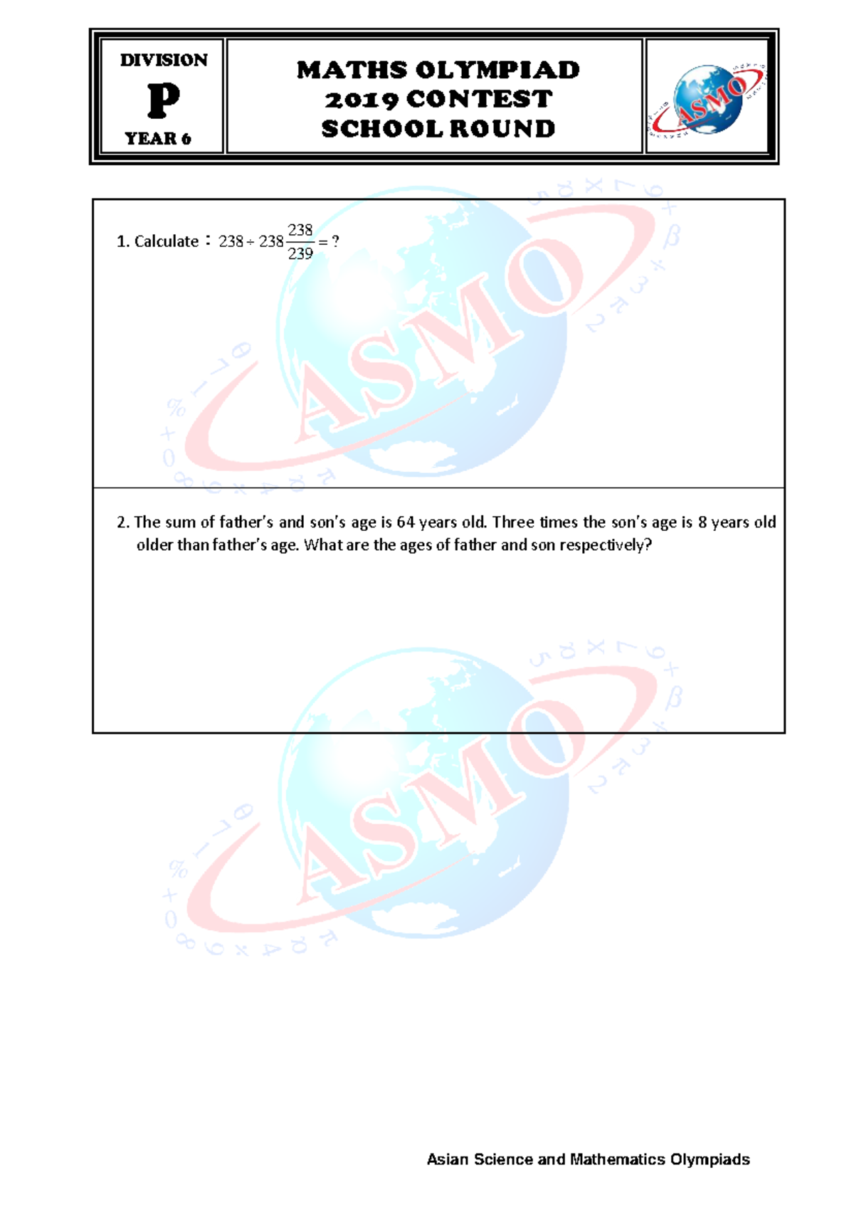 ASMO 2019 Year 6 Maths Olympiad Contest Problems - Studocu
