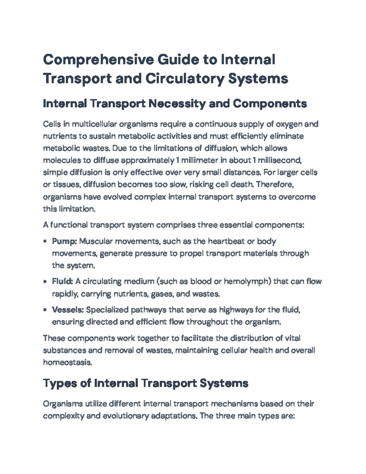 Comprehensive Overview of Internal Transport & Circulatory Systems (BIO ...