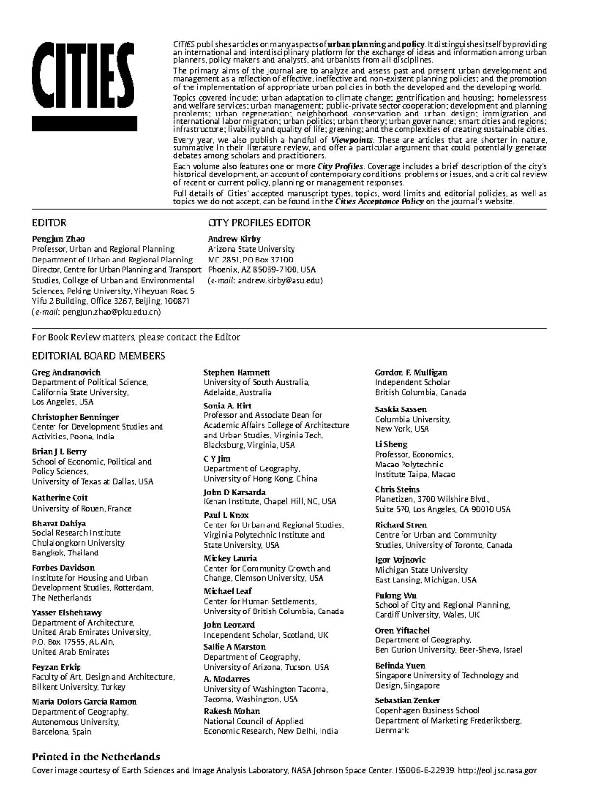 Editorial Board of CITIES Journal 2018: Urban Planning Insights - Studocu