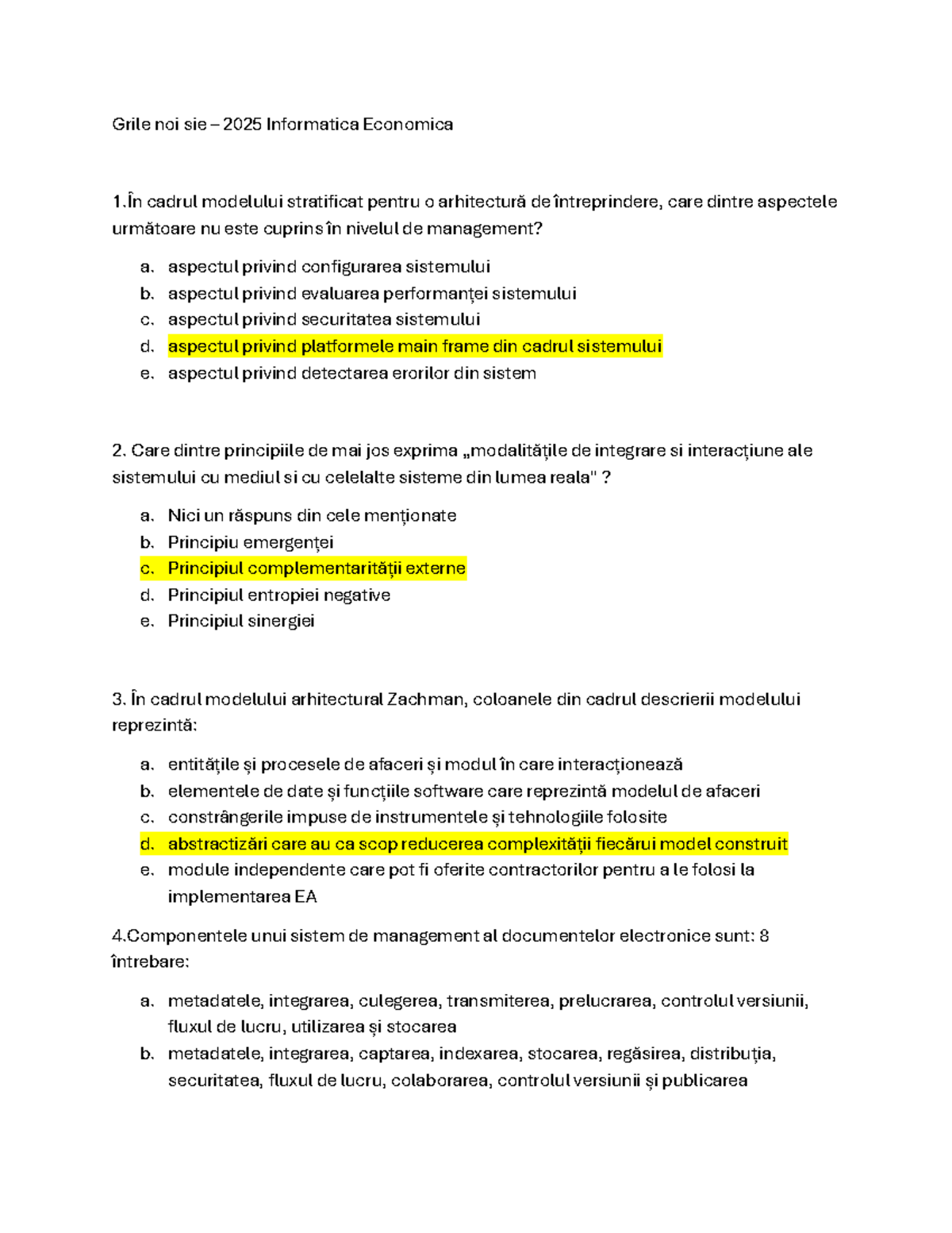 Grile noi SIE 2025 - Informatica Economică 1: Întrebări și Răspunsuri ...