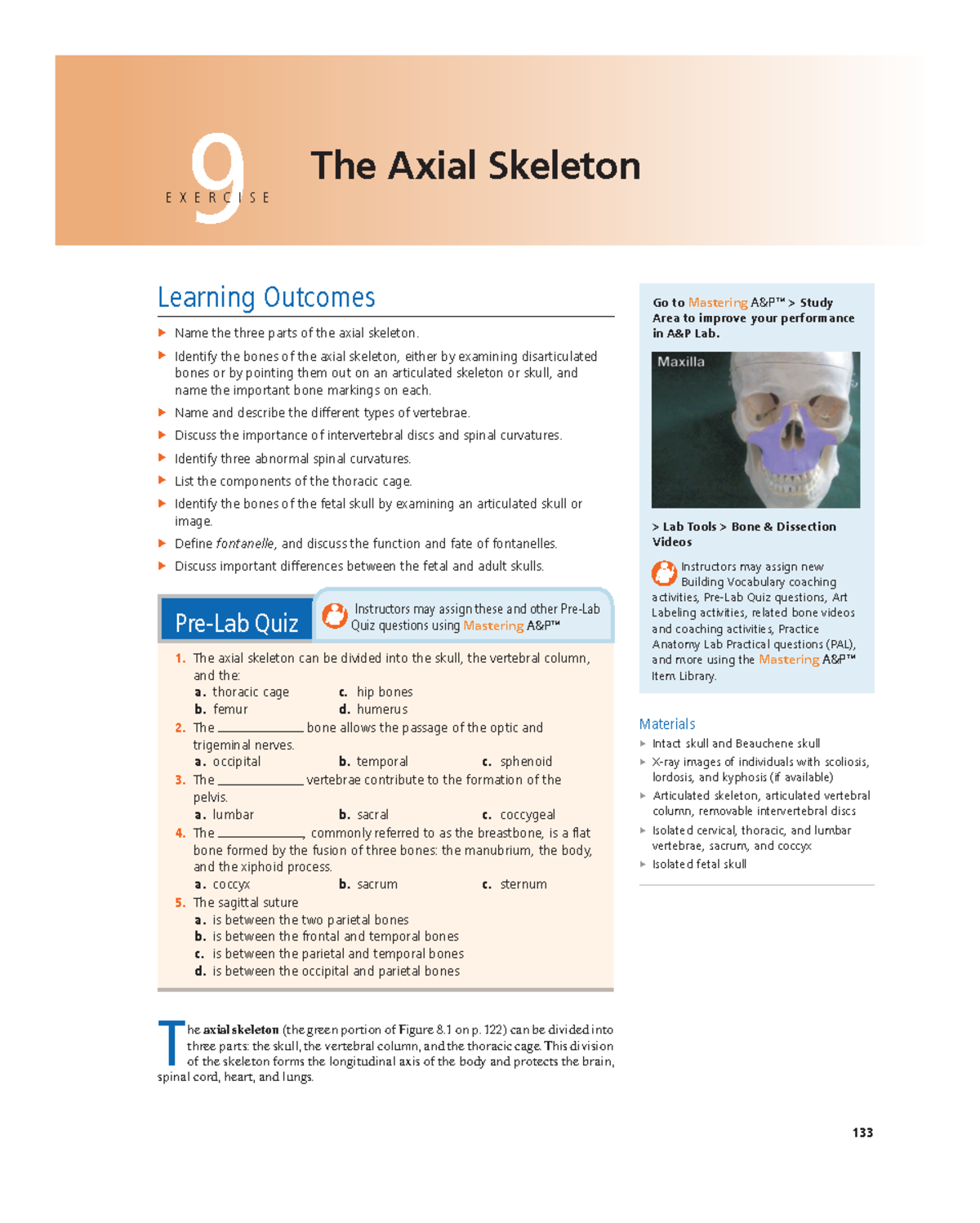 Axial Skeleton Laboratory Exercise - 133 9 The Axial Skeleton E X E R C ...