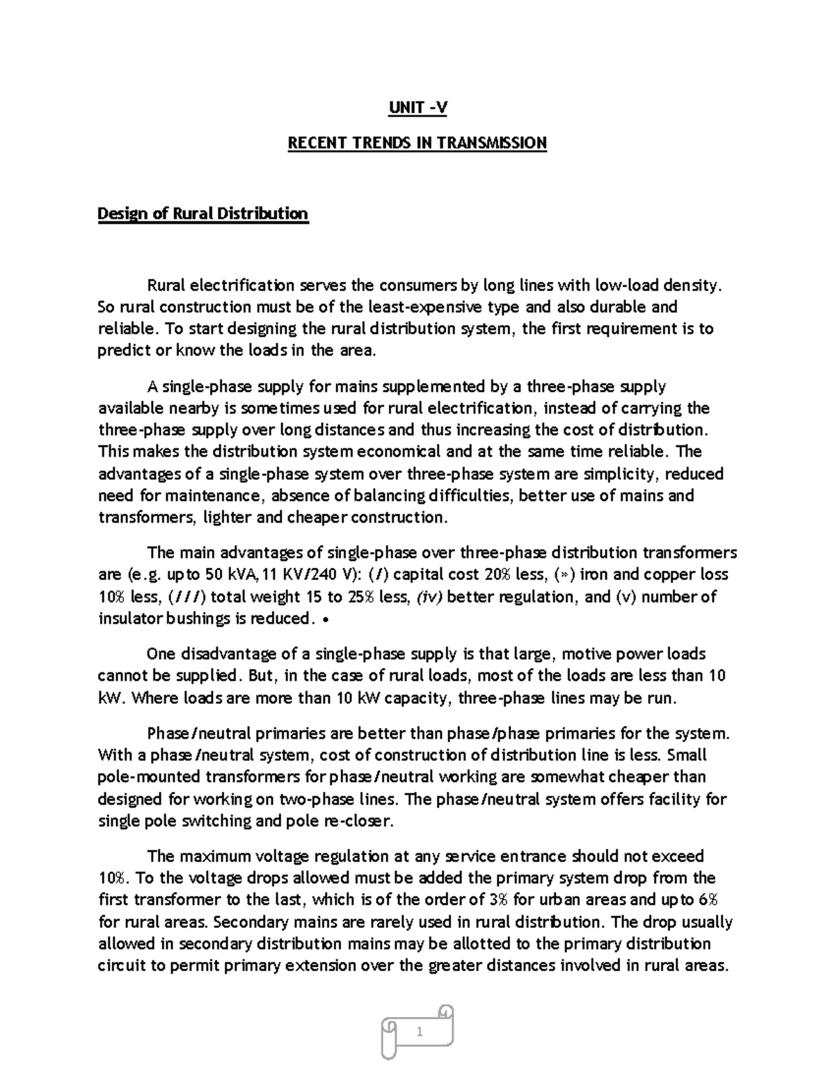TD(U1) - Transmission and Distribution Lecture Notes - TRANSMISSION AND ...