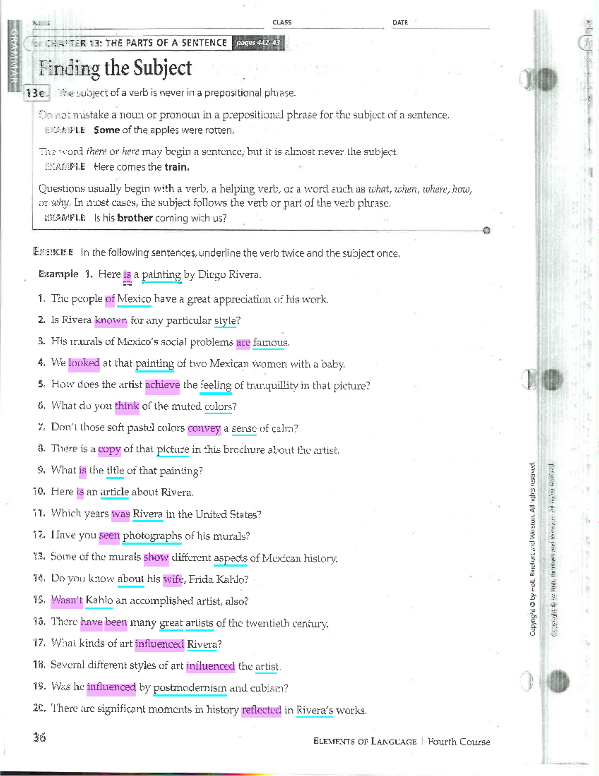 Finding the Subject and Verb: Language Parts Study (Course 3) - Studocu