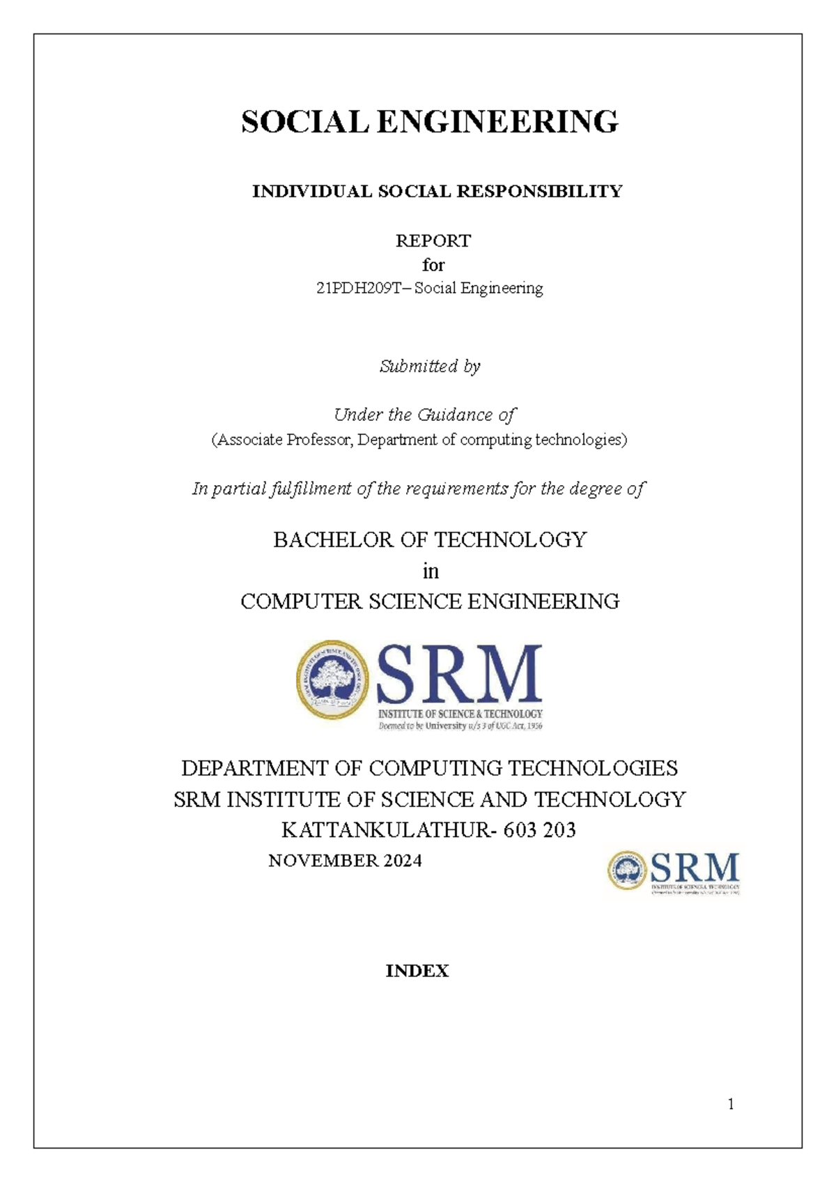 Social ENG Report - SOCIAL ENGINEERING INDIVIDUAL SOCIAL RESPONSIBILITY ...