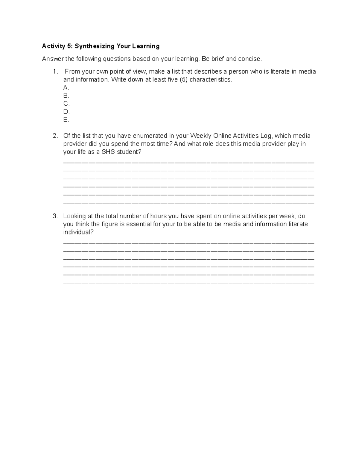 MIL for Activity 5 - Synthesizing My Learning - Activity 5 ...