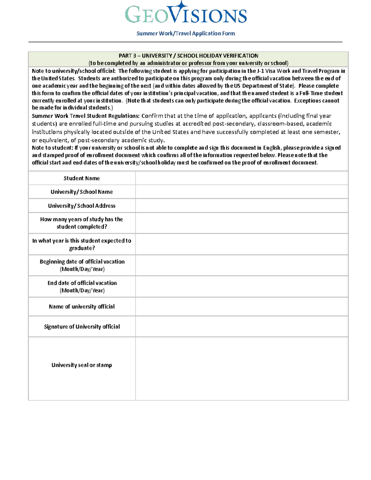 3. Summer Work/Travel Student Status Verification Form - Studocu