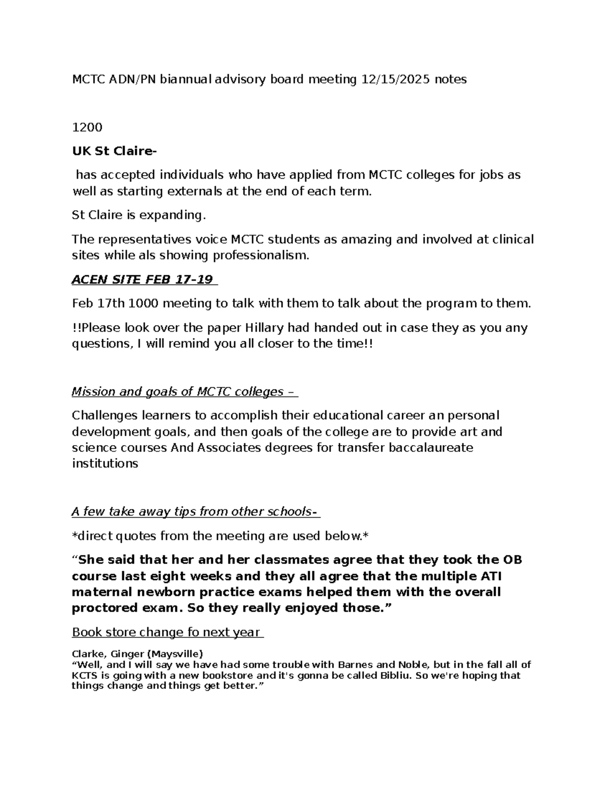 MCTC Advisory Board Meeting Notes - February 2025 - Studocu
