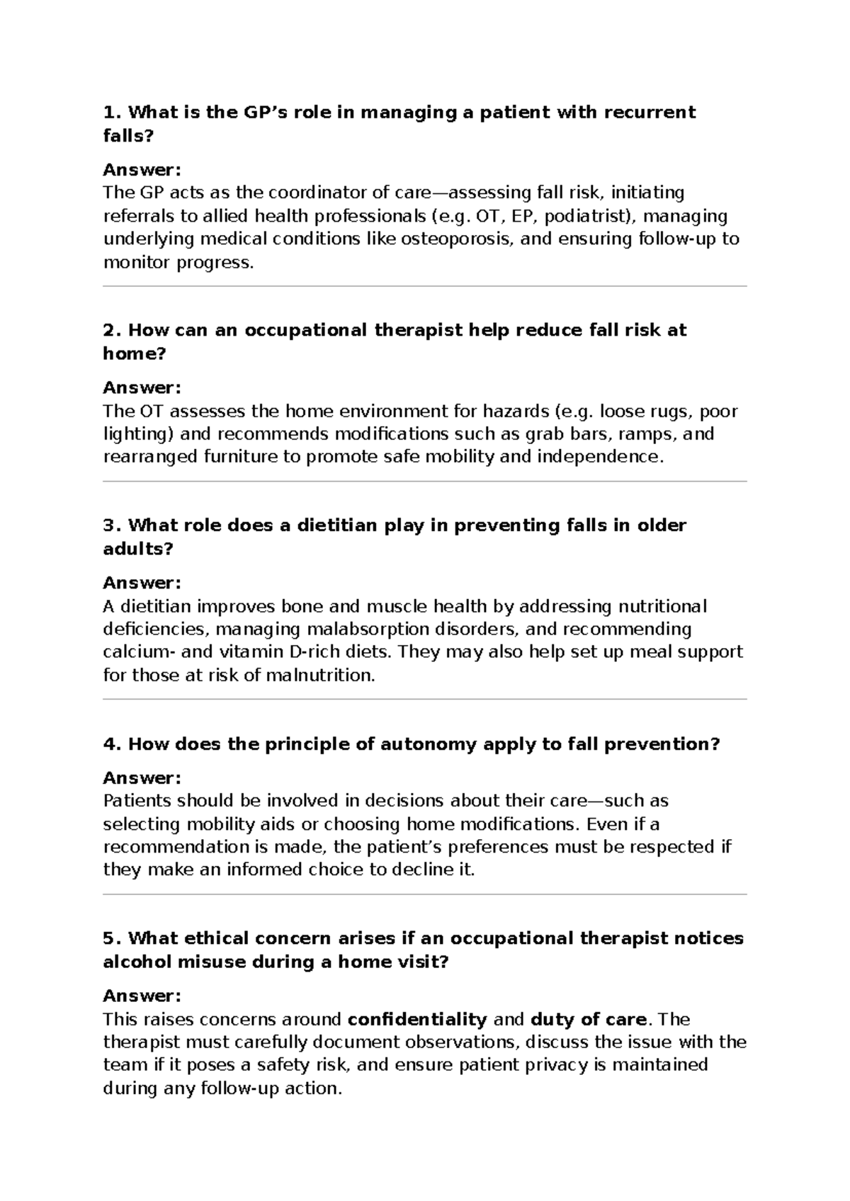 PBL 7: Managing Recurrent Falls in Older Adults - Key Roles and ...