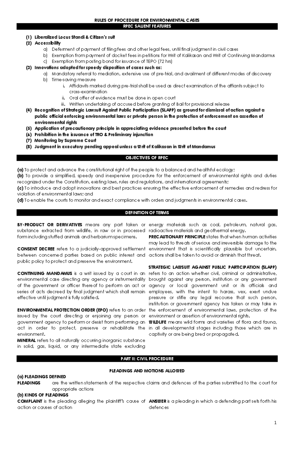 RPEC 429073604: Salient Features & Procedures for Environmental Cases ...