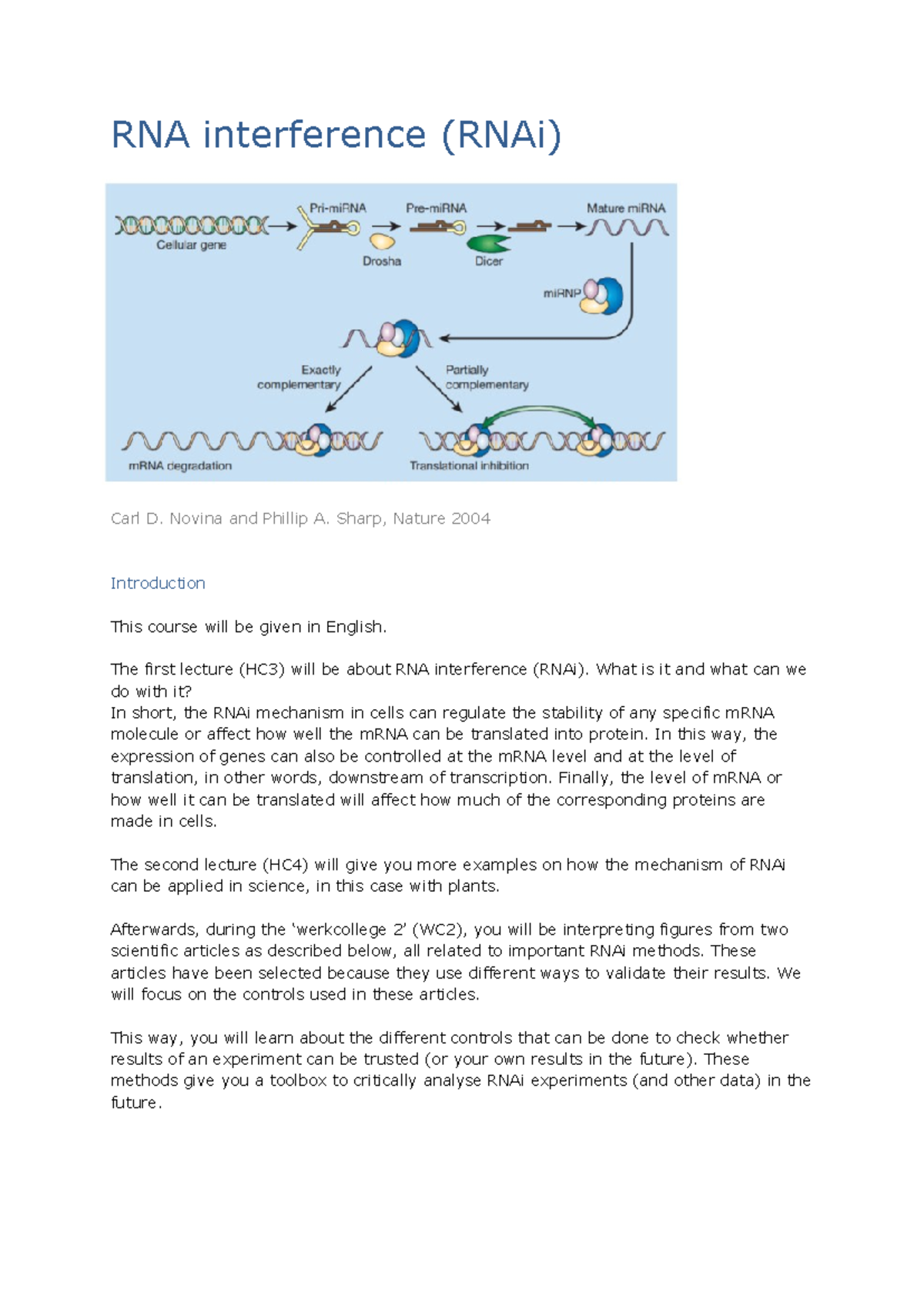 WC2 RNAi Analysis: Understanding RNA Interference Mechanisms - Studeersnel