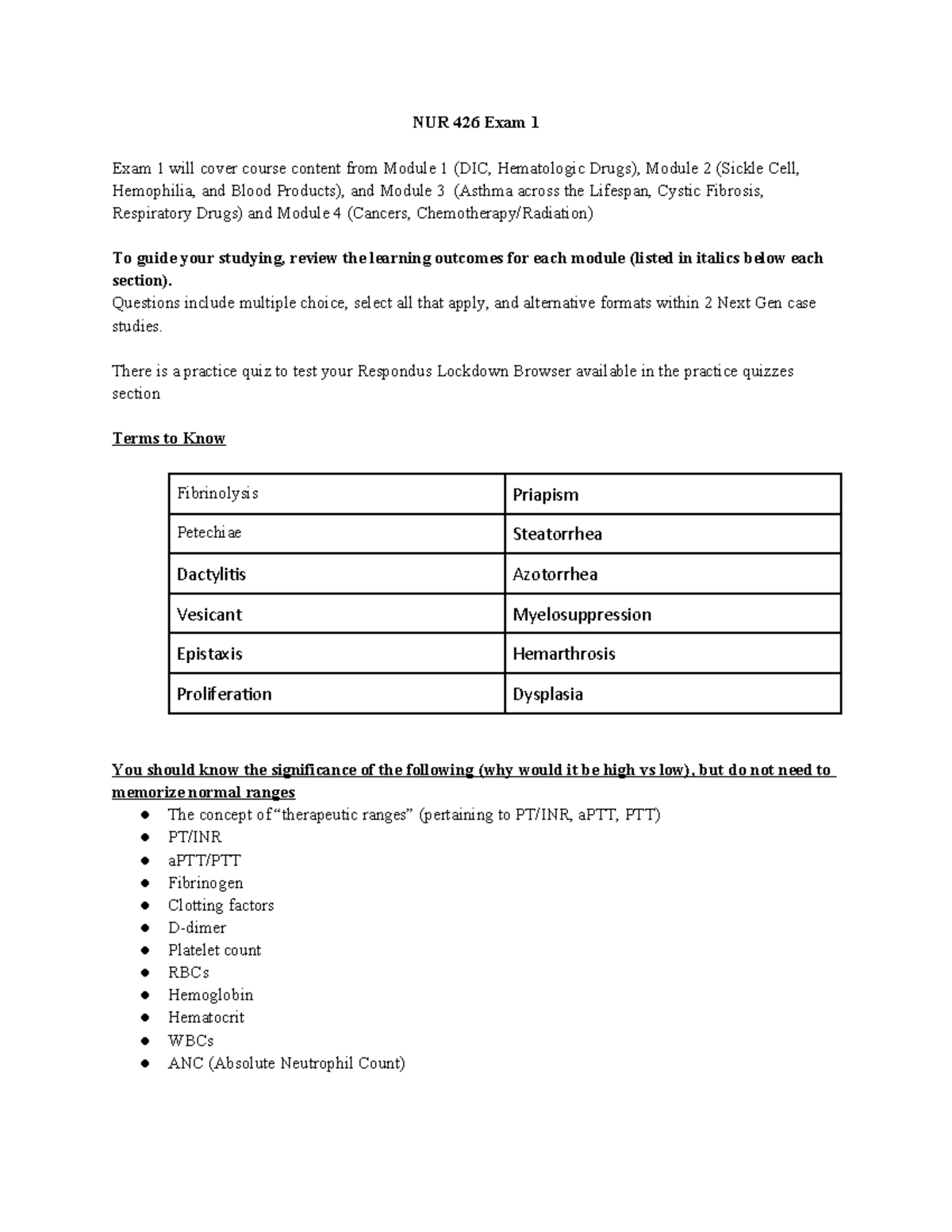 Fall 2024 NUR 426 Exam 1 Comprehensive Study Guide and Review - Studocu