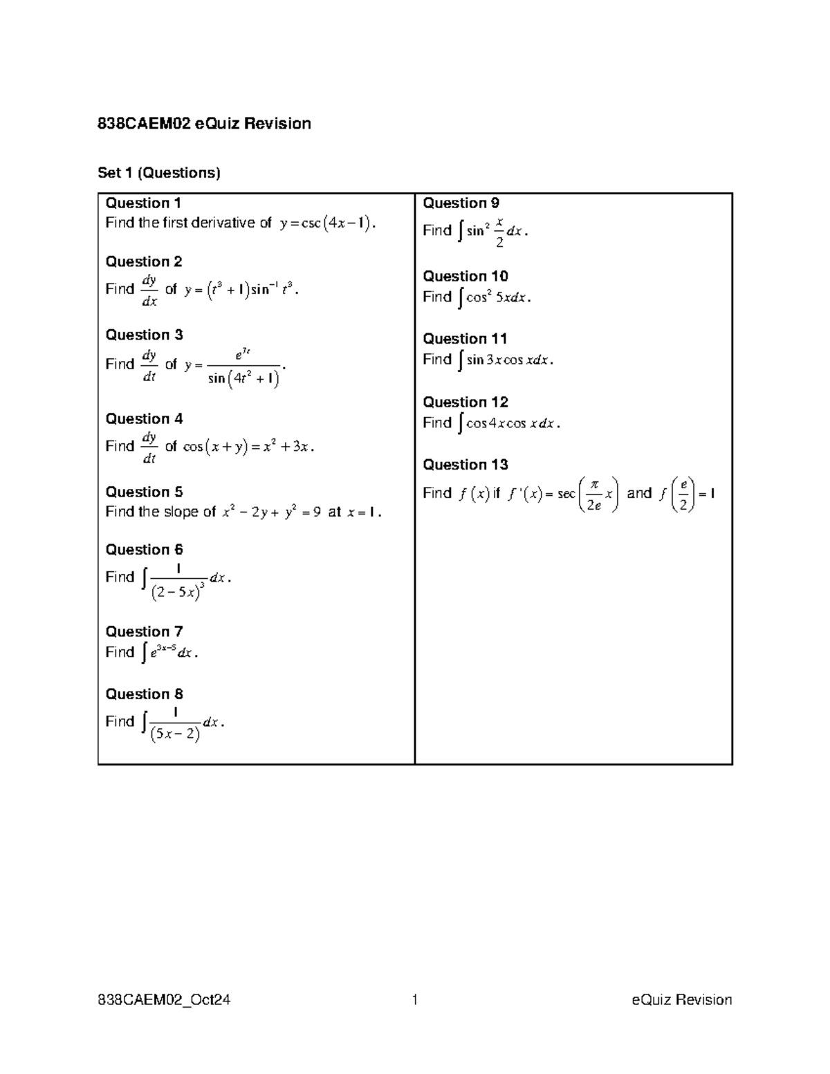 CAEM02 e Quiz 1 Practice Paper Set A - 838 CAEM 02 eQuiz Revision Set 1 ...