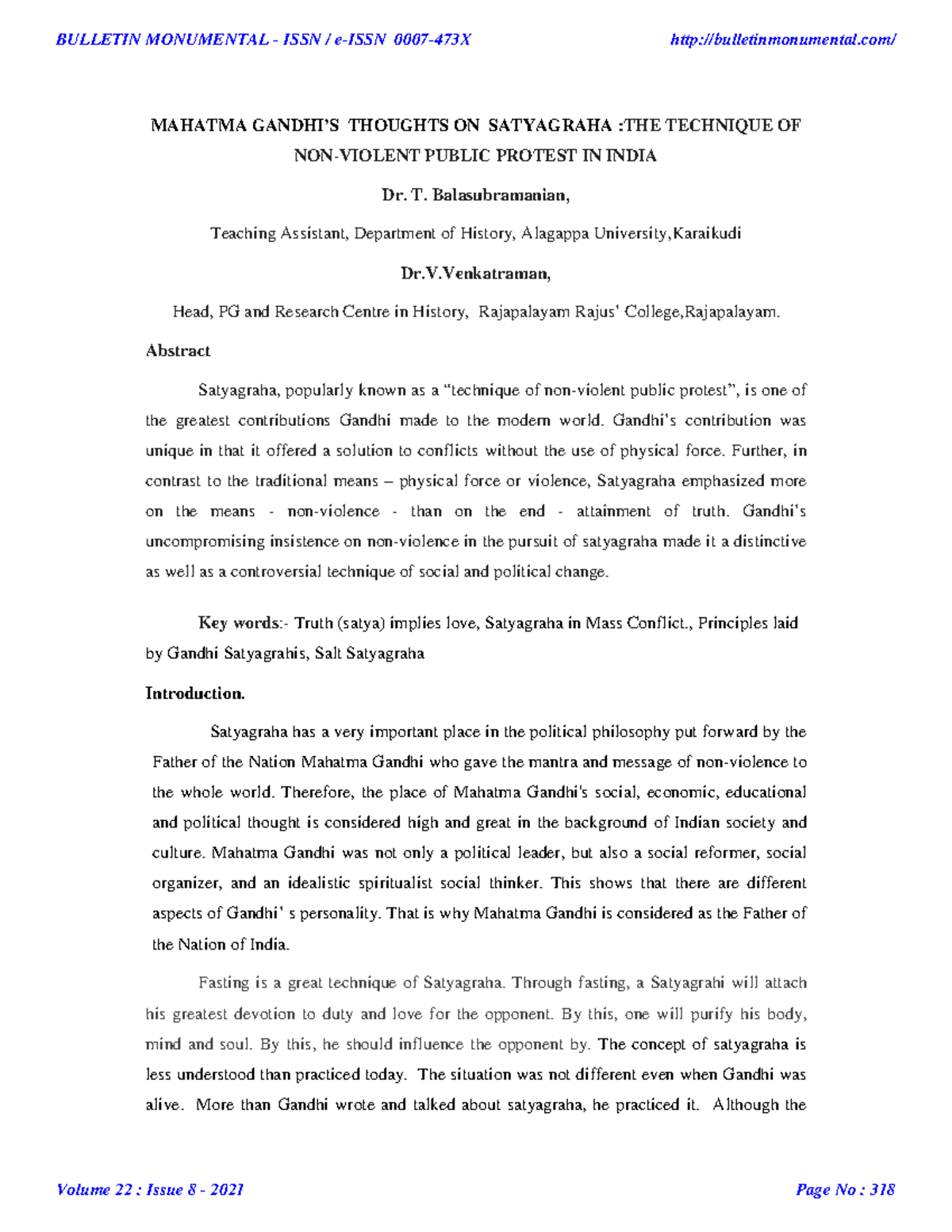 BULLETIN MONUMENTAL ISSN: Mahatma Gandhi's Satyagraha Techniques in ...