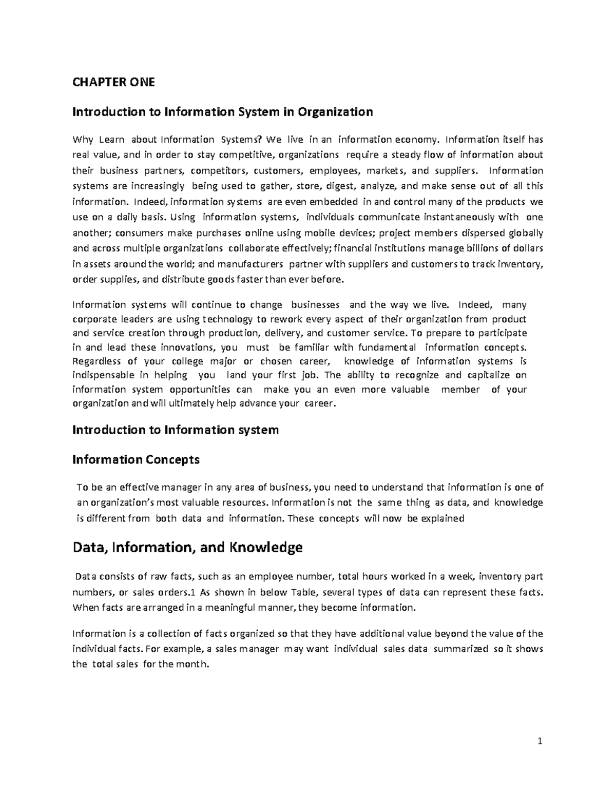 Chapter 1: Introduction to Information Systems in Organizations ...