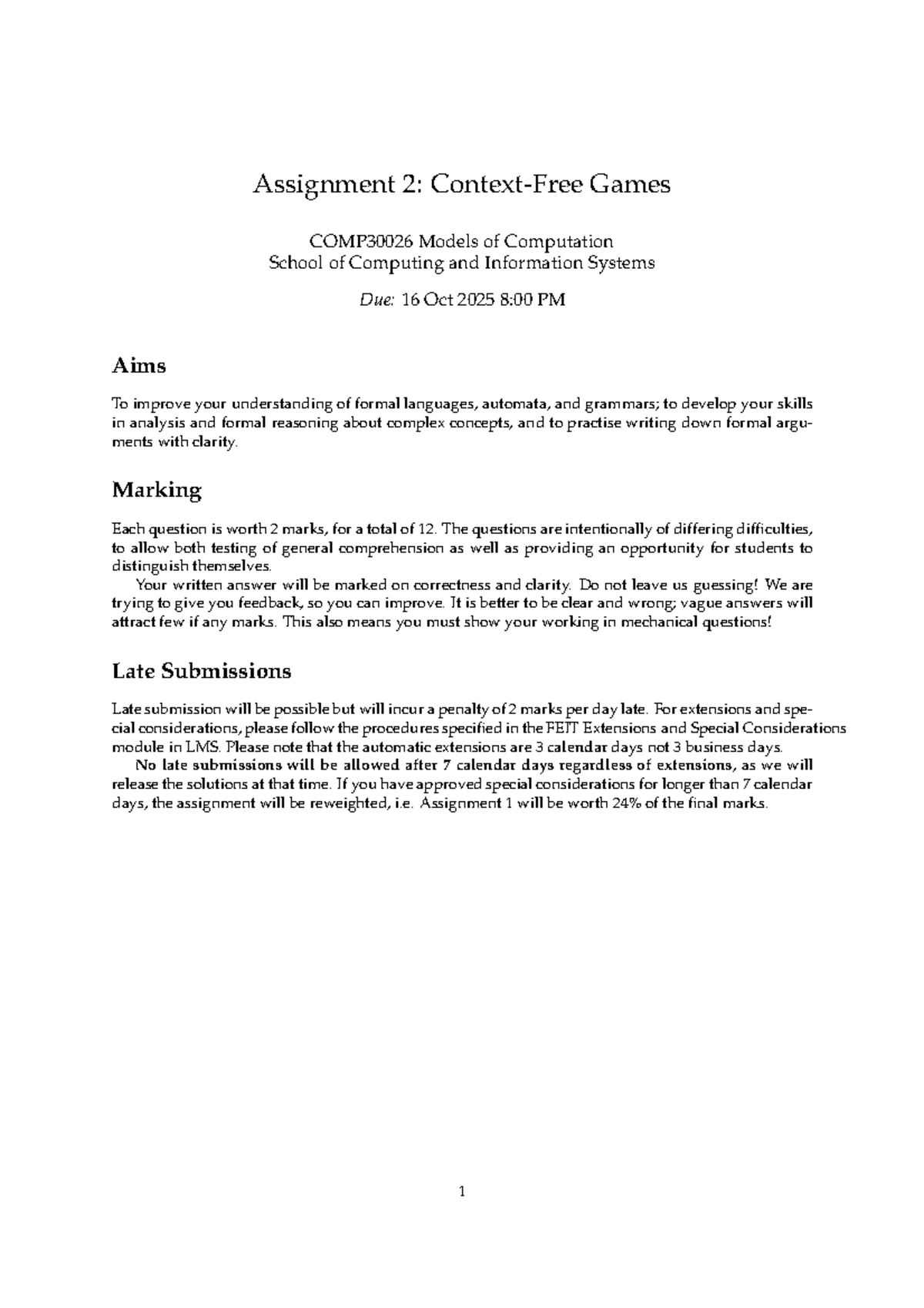 Asst2Mo C2025 - Games Assignment 2: Models of Computation - Studocu