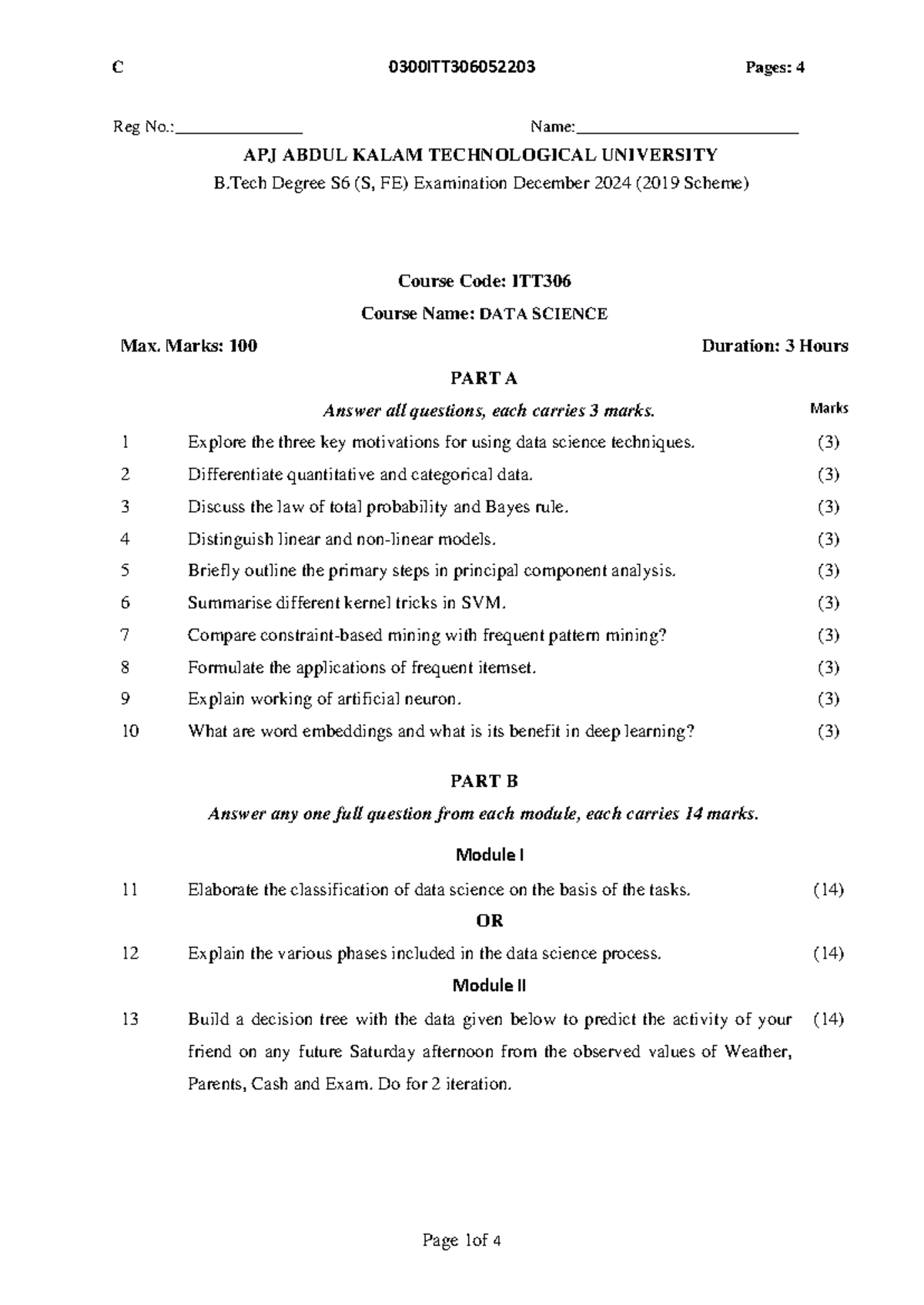 ITT306 Data Science - December 2024 Exam Question Paper - Studocu