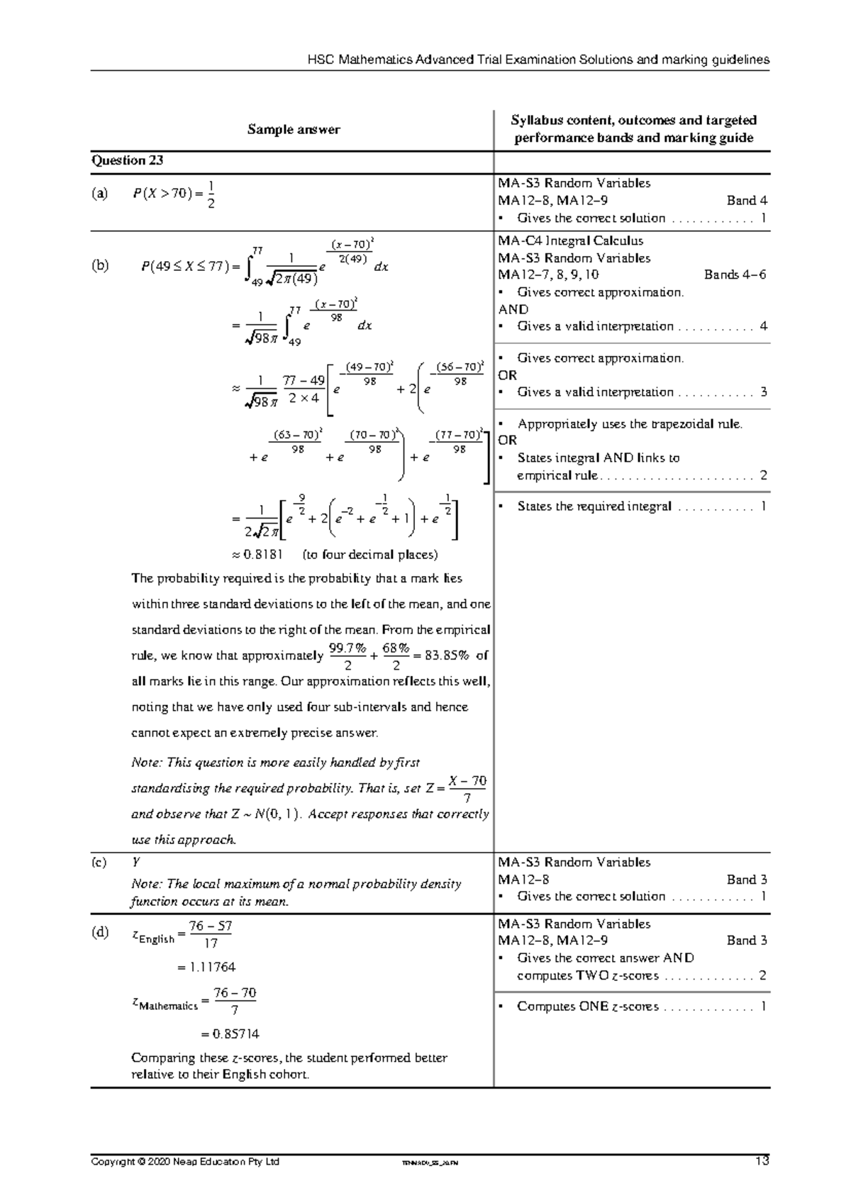 Advanced Exam 1 Solutions - HSC Mathematics Advanced - Studocu